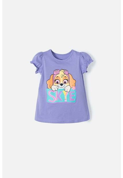 Camiseta De Paw Patrol Manga Corta Lila Para Niña 2T A 5T 3T
