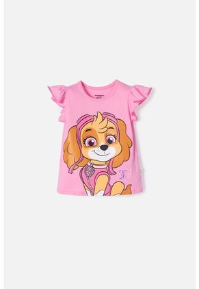 Camiseta De Paw Patrol Manga Corta Rosada Para Niña 2T A 6T 3T