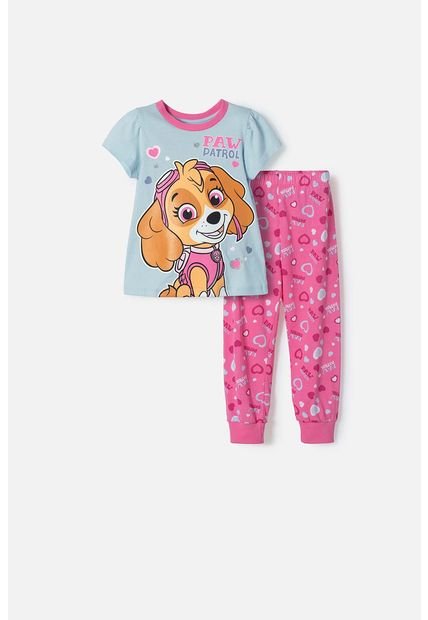 Pijama De Paw Patrol Azul Y Fucsia Manga Corta Para Niña 2T A 6T 2T