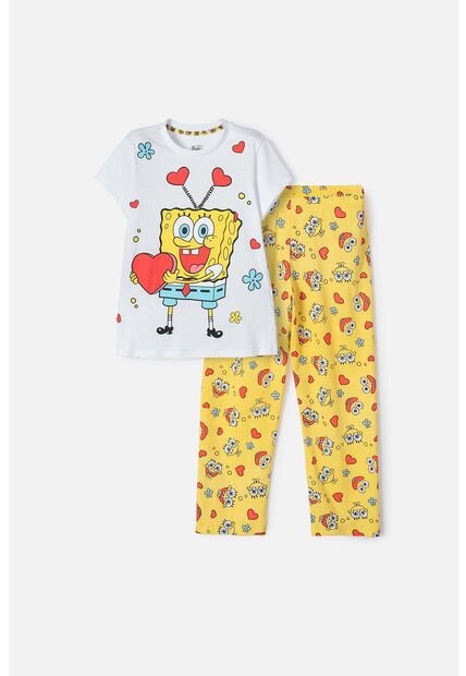 Pijama De Bob Esponja Pntalón Largo Amarillo Y Blanco Para Niña 10