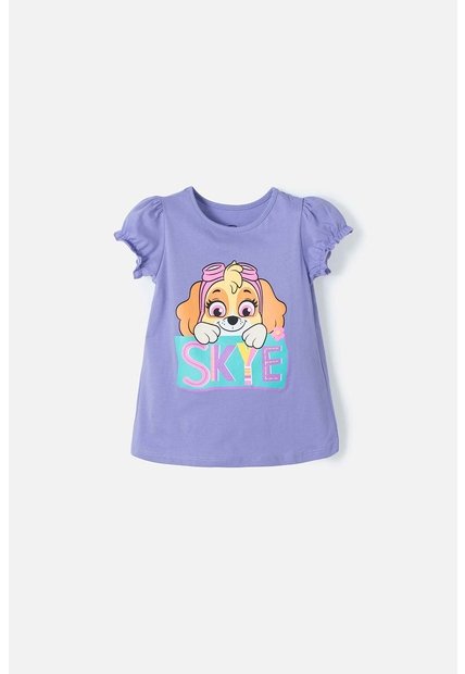 Camiseta De Paw Patrol Manga Corta Lila Para Niña 2T A 5T 3T