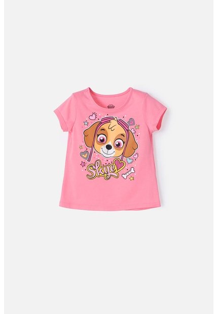 Camiseta De Paw Patrol Rosada Manga Corta Para Niña 2T A 5T 5T