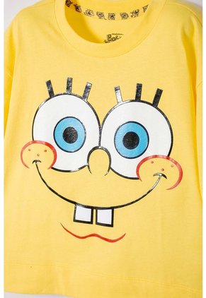 Camiseta De Bob Esponja Manga Corta Amarillo Para Niña 12