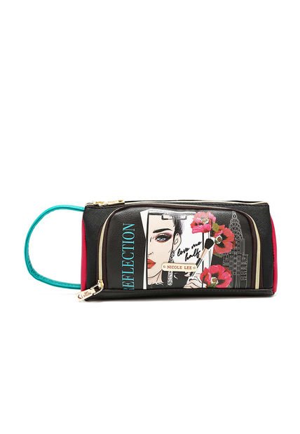COSMETIQUERA ESTAMPADA NEGRA LOVE ME HALF NICOLE LEE  COS7314-11