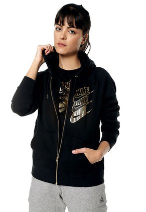 Chaqueta Negro-Dorado Nike W Nsw Hoodie Fz Bb Shine