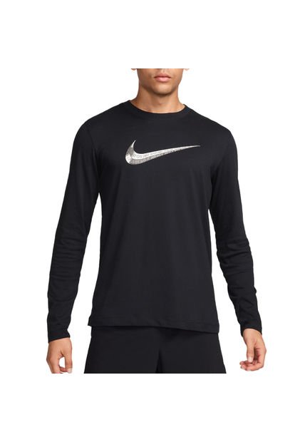 Camiseta Manga Larga Nike Club (Cierre En Boton)-Negro