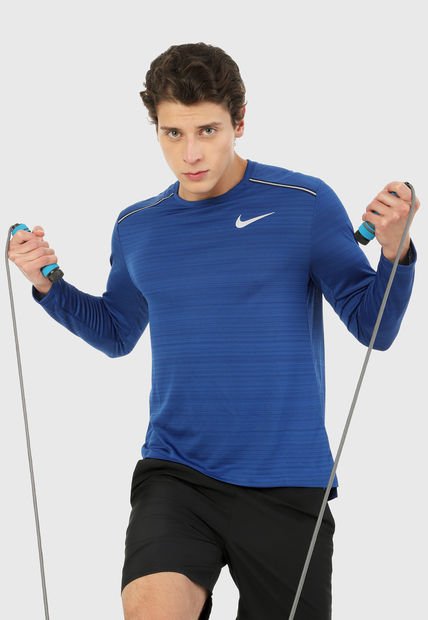 Camiseta Manga Larga Azul-Gris Nike Running Dri Miller