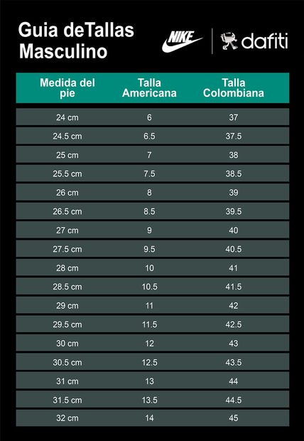 Guia de tallas nike hotsell