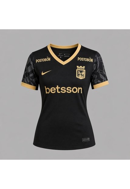 Camiseta Nike Mujer Atlético Nacional 2da 2025-Negro - Dorado - Fútbol | Uso Casual Y Entrenamiento
