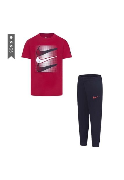 Conjunto Deportivo Nike Swoosh Niños-Negro/Rojo