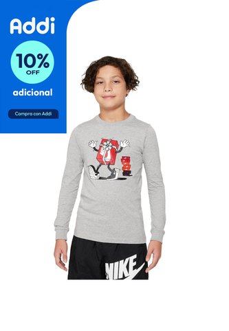 Camiseta Manga Larga Nike Sportswear Tee Niño-Gris Nike