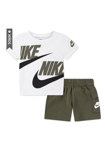 Conjunto Nike B Nsw Hbr Cargo Short Infantes-Blanco/Verde