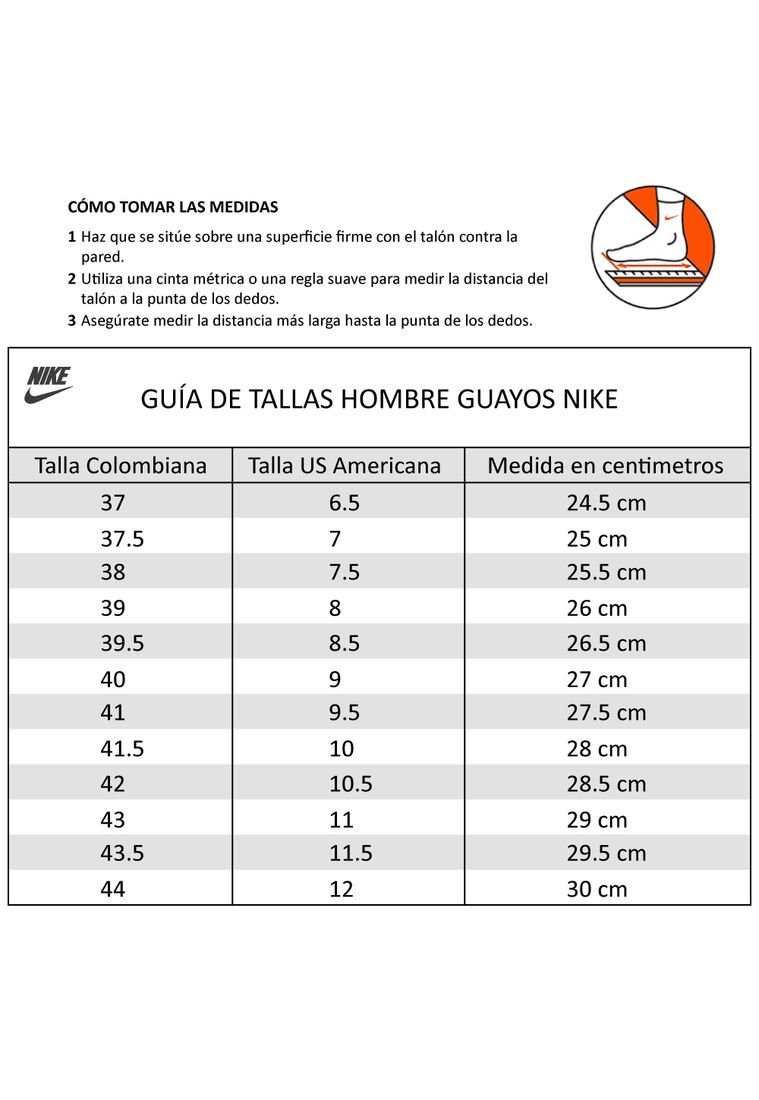 Tabla tallas zapatillas fashion nike