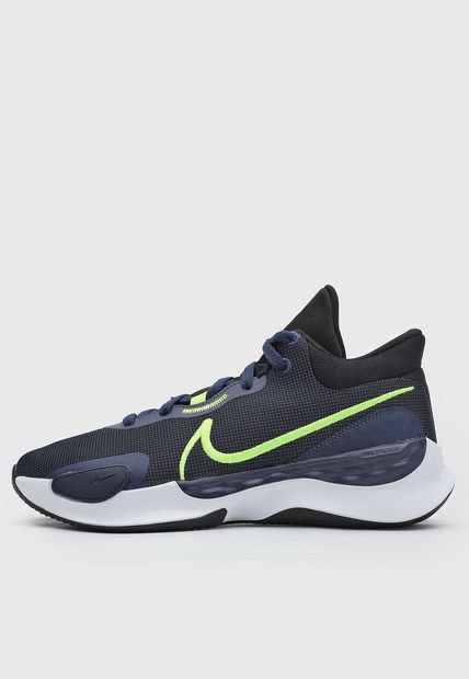 Tenis Basketball Azul Navy-Amarillo Neón-Blanco Nike Renew Elevate III