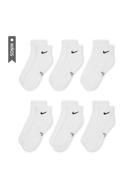 Medias Nike Everydy Cush Ankl 6Pr 108 Niño-Blanco Negro