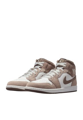 Tenis Nike Air Jordan 1 Mid Hombre-Blanco/Café