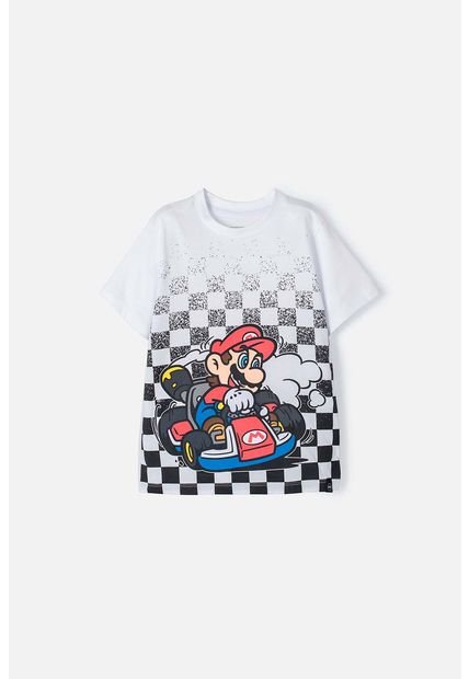 Camiseta De Mario Bros Blanca Con Estampado Desvanecido Para Niño 12