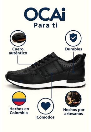 Tenis Cuero Para Hombre Negro Con Diseño Sofisticado Nero