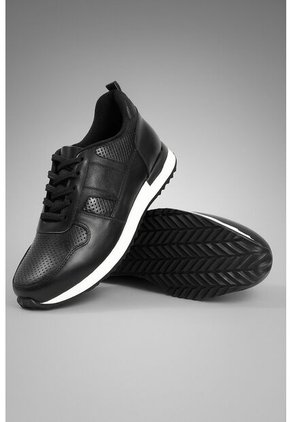 Tenis Cuero Para Hombre Negro Con Diseño Sofisticado Nero