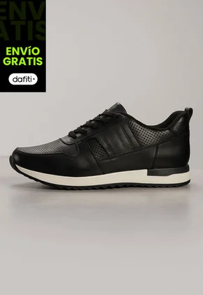 Tenis Cuero Para Hombre Negro Con Diseño Sofisticado Nero