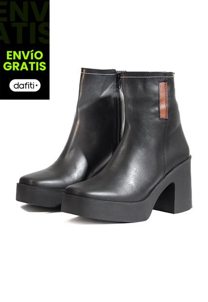 Botines En Cuero Mujer Negro Ocai Isabela