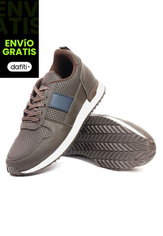 Tenis Cuero Hombre Café Azul Ocai Iván 001 Ocai