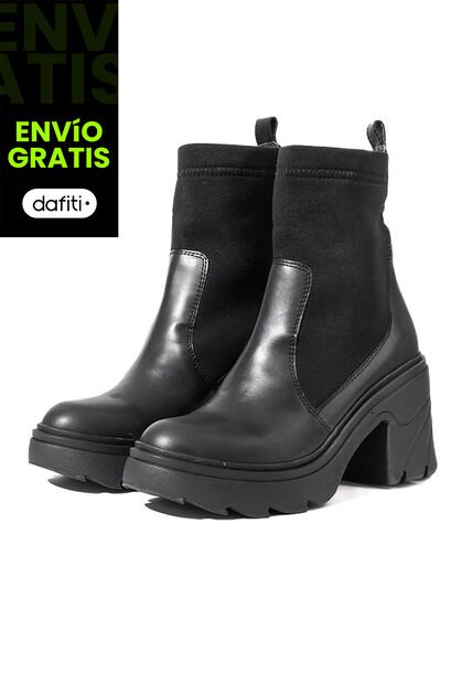 Bota En Cuero Tipo Media Mujer Negro Ocai Halsey