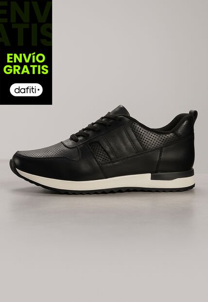 Tenis Cuero Para Hombre Negro Con Diseño Sofisticado Nero