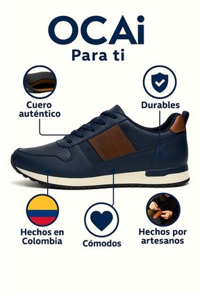 Tenis Cuero Para Hombre Azul Con Diseño Sofisticado Harrow