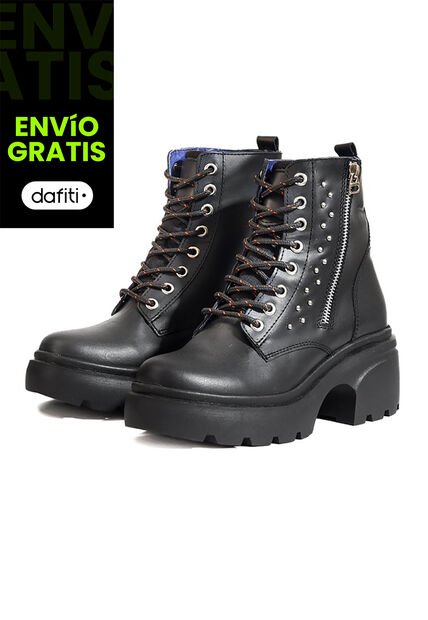 Bota En Cuero Mujer Negro Ocai Rebel