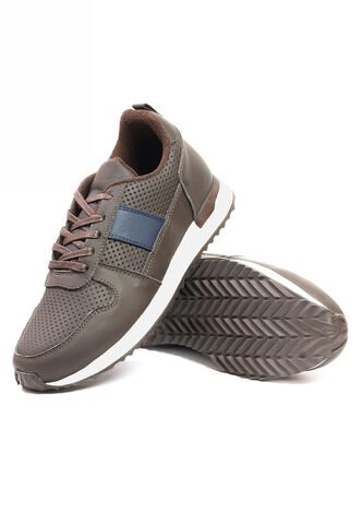 Tenis Cuero Hombre Café Azul Ocai Iván 001 Ocai