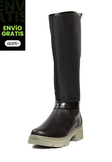 Bota Casual Cuero Y Lona Negro Ocai Silvana