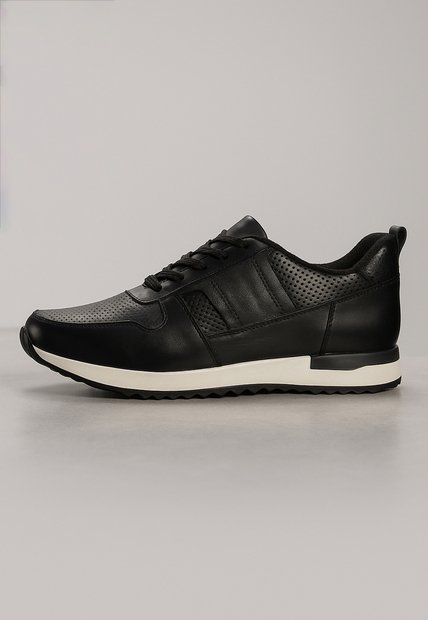 Tenis Cuero Para Hombre Negro Con Diseño Sofisticado Nero