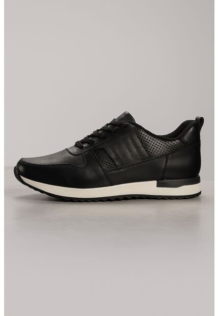 Tenis Cuero Para Hombre Negro Con Diseño Sofisticado Nero