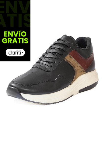 Tenis Cuero Premium Runner Hombre Negro Multicolor Ocai T204