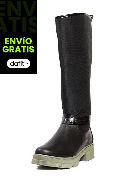 Bota Casual Cuero Y Lona Negro Ocai Silvana