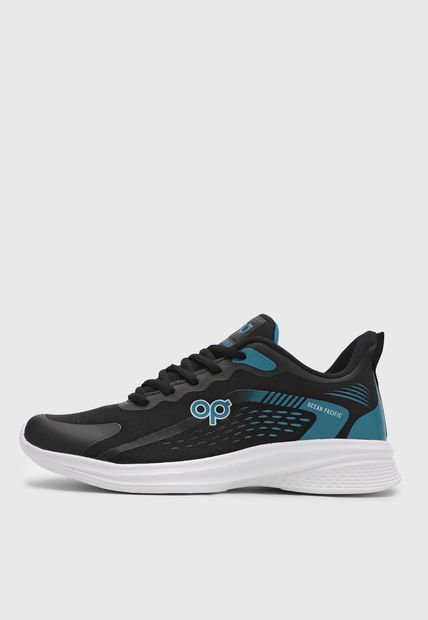 Tenis Running Negro-Blanco-Azul Petróleo Ocean Pacific Corpus