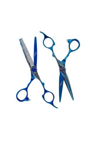 Set Tijera Deslizante + Tijera Entresacador Azul Cobalto 60 Olivia Garden