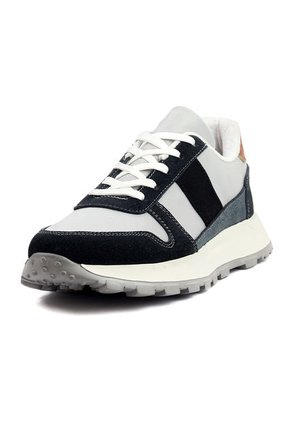 Tenis Cuero Hombre Negro Por Gris Origen I002