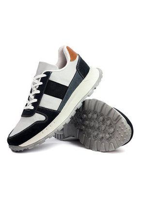 Tenis Cuero Hombre Negro Por Gris Origen I002