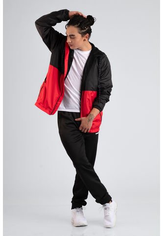 Chaqueta Rompevientos Forrada Hombre Negro Por Rojo JH01 ORIGEN