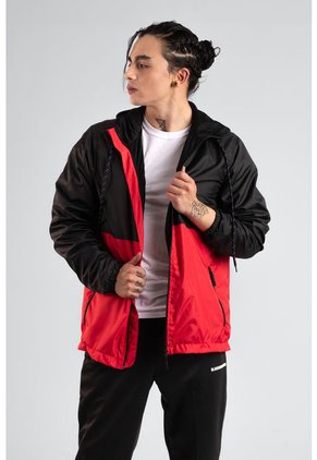 Chaqueta Rompevientos Forrada Hombre Negro Por Rojo JH01