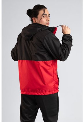Chaqueta Rompevientos Forrada Hombre Negro Por Rojo JH01