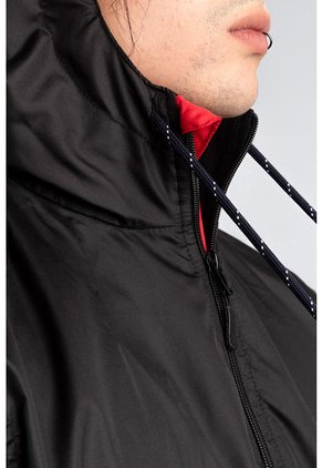 Chaqueta Rompevientos Forrada Hombre Negro Por Rojo JH01