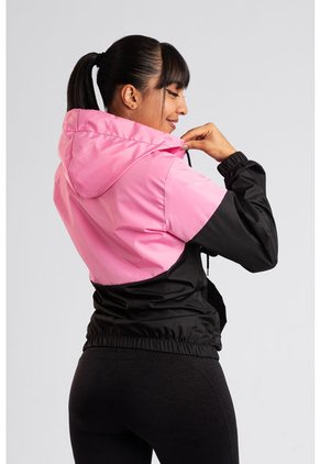 Chaqueta Rompevientos Mujer Negro X Rosa JM01