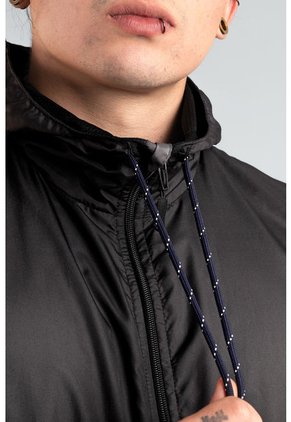 Chaqueta Rompevientos Forrada Hombre Negro X Gris JH01