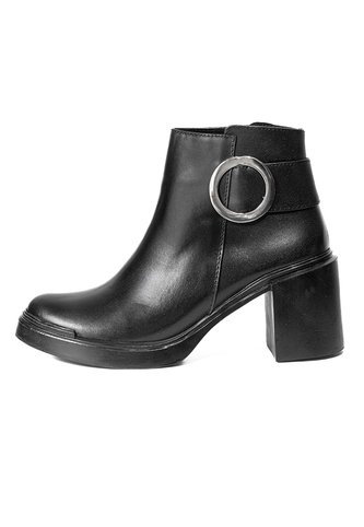 Botines Negros De Tacón Ancho En Cuero Para Mujer ORIGEN Bianca ORIGEN