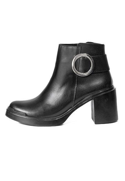 Botines Negros De Tacón Ancho En Cuero Para Mujer ORIGEN Bianca
