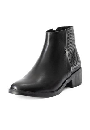 Botines Negros Texturizados De Tacón Bajo En Cuero Para Mujer ORIGEN Elena