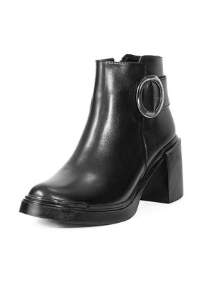 Botines Negros De Tacón Ancho En Cuero Para Mujer ORIGEN Bianca